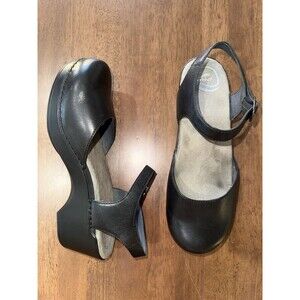 Dansko Black Leather Mary Jane Clogs Platform Comfort Work Nurse Shoes EU 39